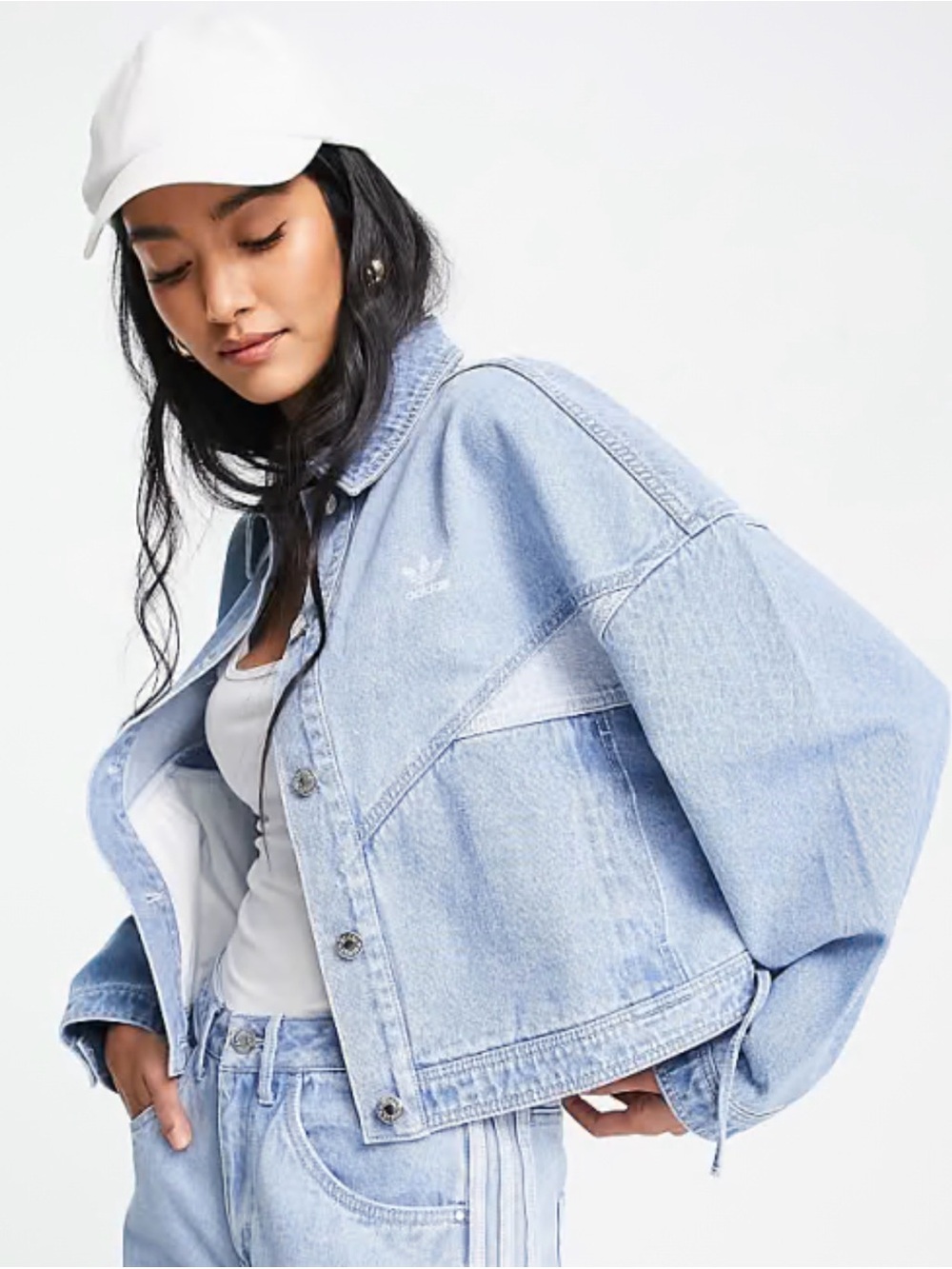 Adidas Originals '80s Aerobic' Oversized Denim Jacket Light Wash Small